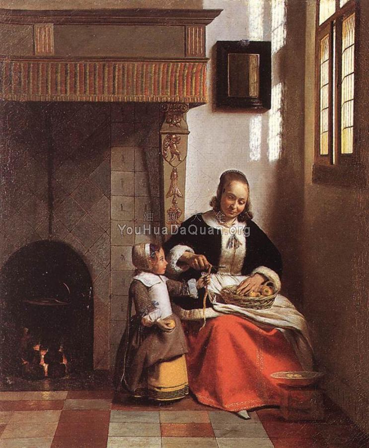 Woman Peeling Apples - 皮特尔·德·胡格